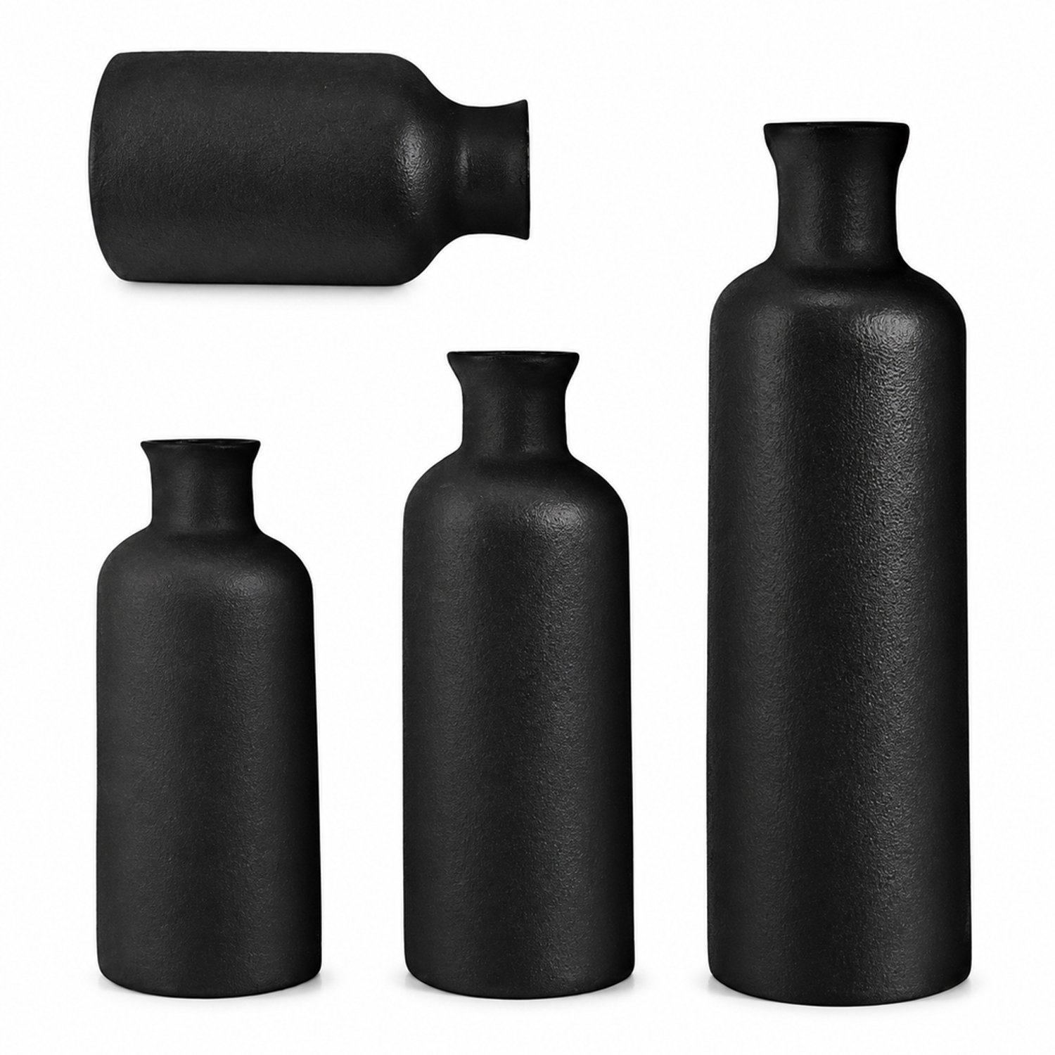 SWGOTA Zwarte keramische vazenset, 4 stuks, melkflesvorm voor kunstbloemen, met kartonnen doos en schuimvulling