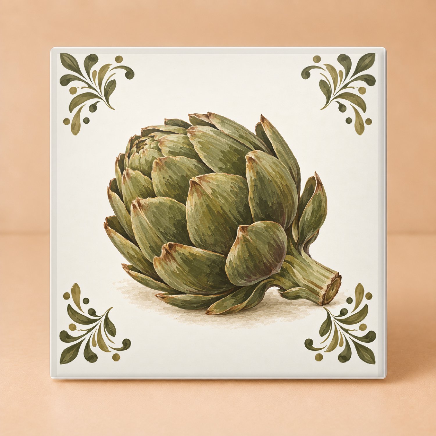 Bedruk King Klassieke Artisjok Tegel – Keramieken Siertegel met Botanische Print voor Keukenfans en Natuurliefhebbers - 15 x 15 cm Wit