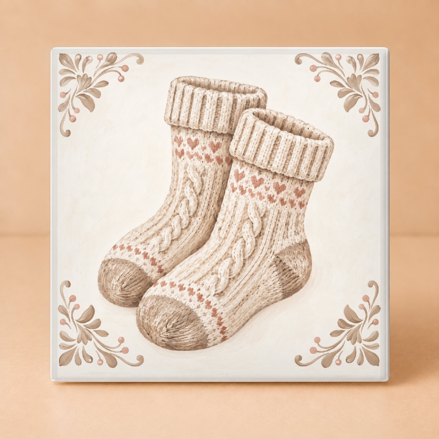 Bedruk King Gezellige Gebreide Sokken Tegel – Nostalgische Keramieken Decoratietegel voor Sokkenliefhebbers en Breifans - 11 x 11 cm Wit