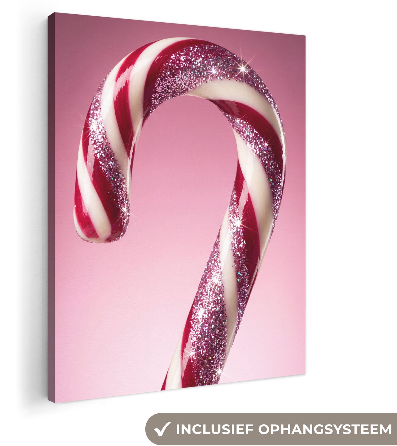 Canvas schilderij 60x80 cm - Exclusieve wanddecoratie Zuurstok - Glinsterend - Roze - Muurdecoratie woonkamer - Slaapkamer decoratie - Kamer accessoires - Schilderijen op canvas