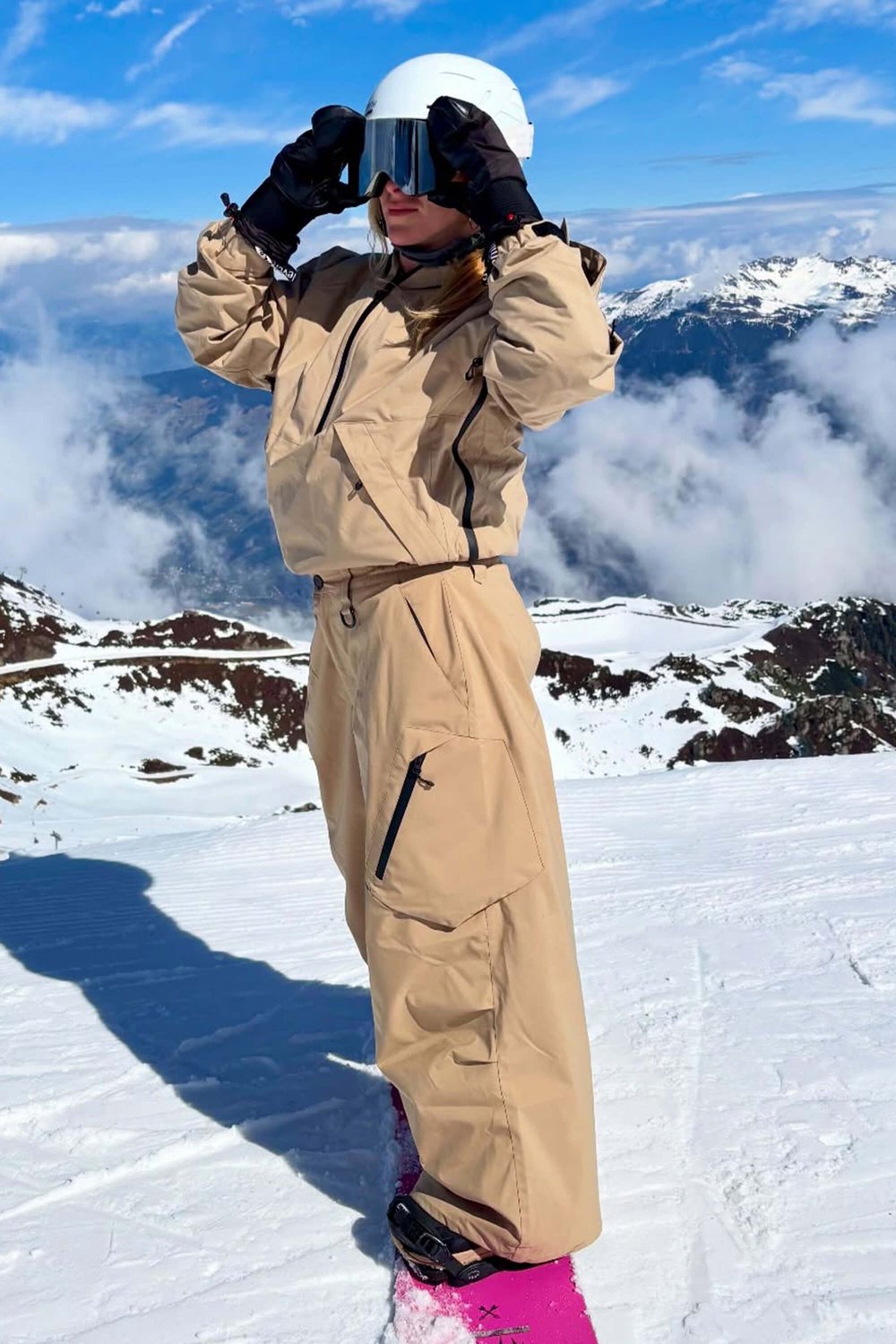 GSOU SNOW Lichtgewicht ademende baggy ski- en snowboardbroek 15K waterdicht Creme