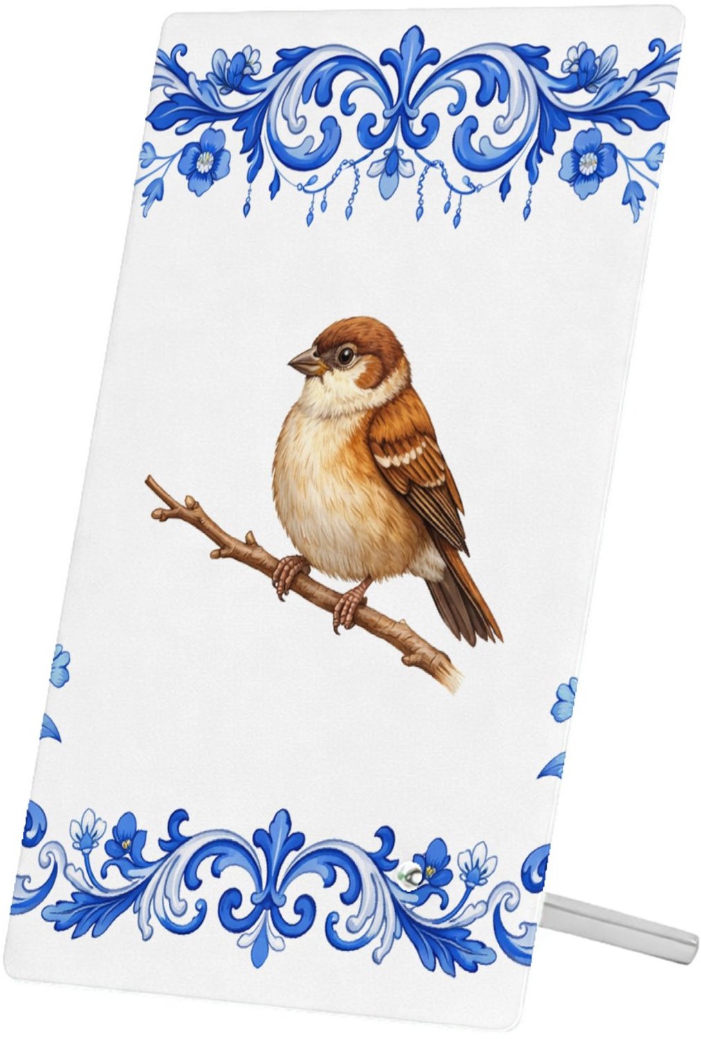 Mr Cadeautjes Glasframe 11 x 16 - design Een sierlijke vlinder centraal op een zachte botanische rand | cadeau Wit