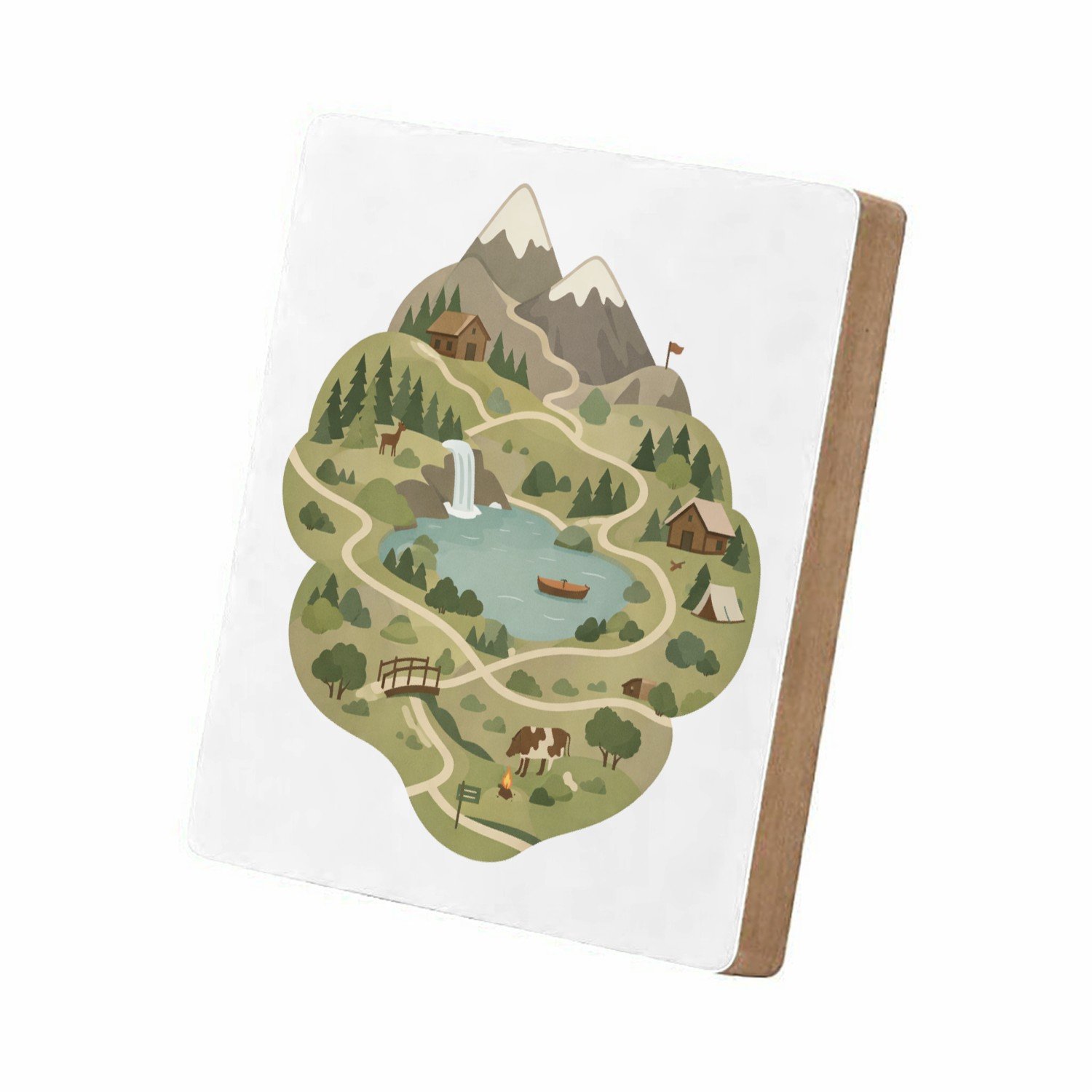 Mr Cadeautjes MDF staande fotolijst 15,2 x 15,2 - design Een gestileerde bergregio met wandelroutes, hutten en kleine | cadeau Wit