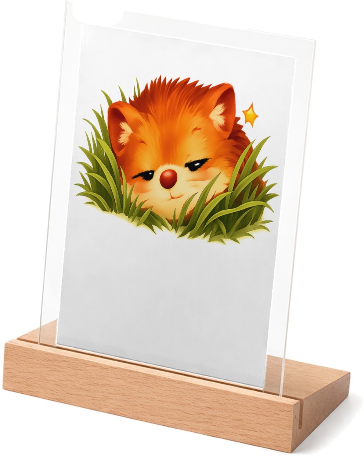 Mr Cadeautjes Glasframe met vaste tekst - design Een slaperige egel die half verscholen zit tussen gras en me | cadeau Wit