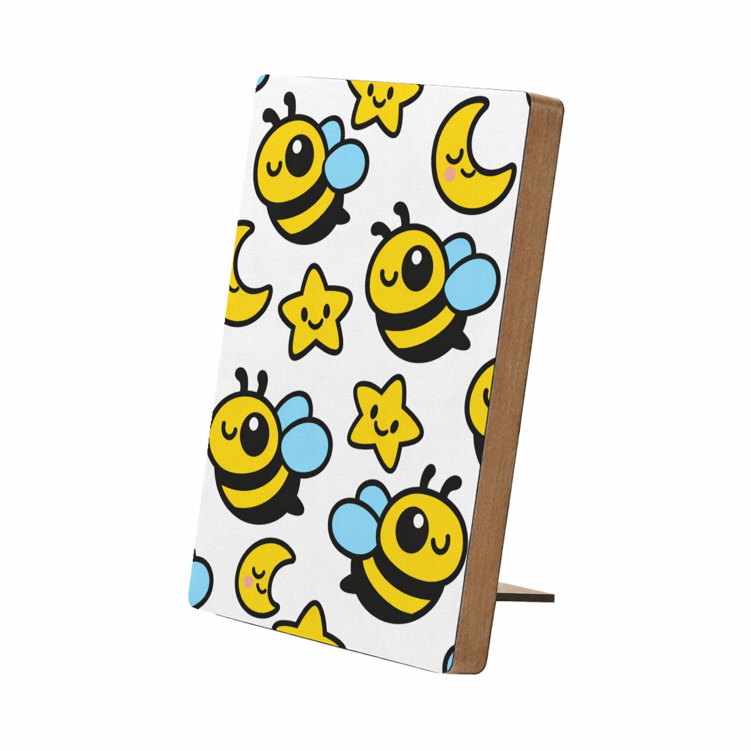 Mr Cadeautjes Glasframe/MDF 12,7 x 17,8 - design Een herhaalpatroon met blije kleine sterren en maantjes die | cadeau Wit
