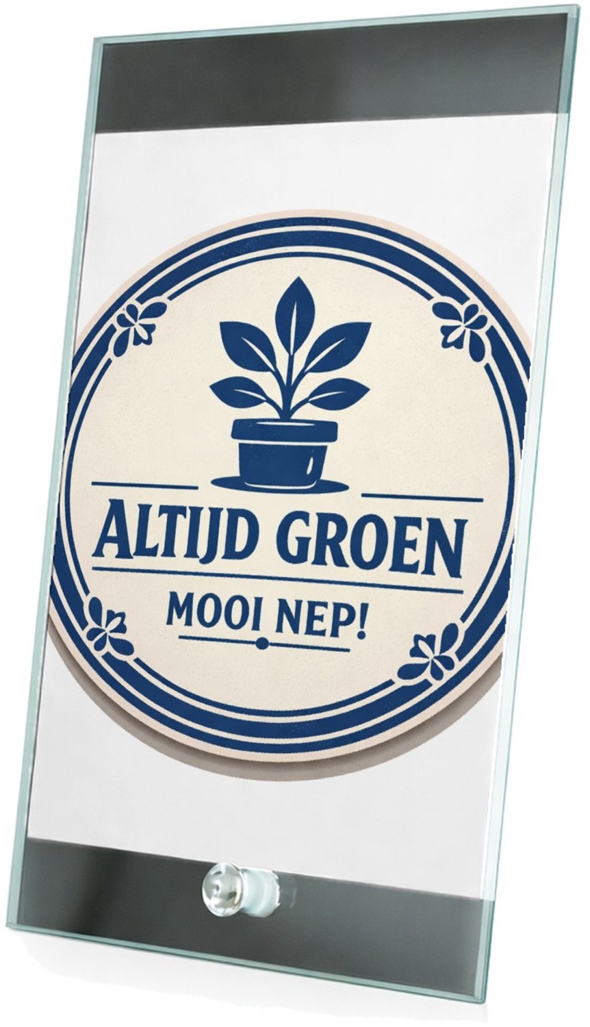 Mr Cadeautjes Glasframe 15 x 23 - design Een minimalistische retro-embleemopmaak met een ronde rand| cadeau Wit