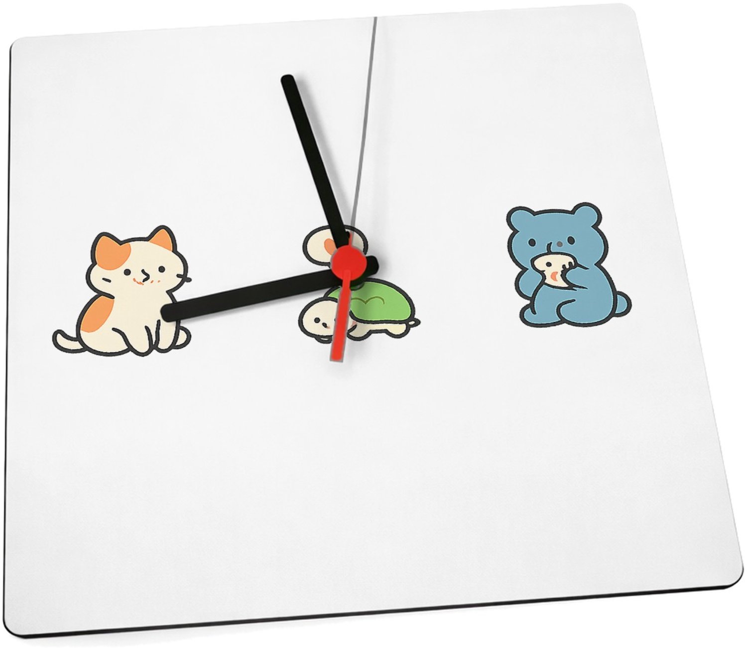 Mr Cadeautjes Klok 19 x 19 - design Een rustige, speelse dierenrij met een kleine snack- of eetk | cadeau Wit