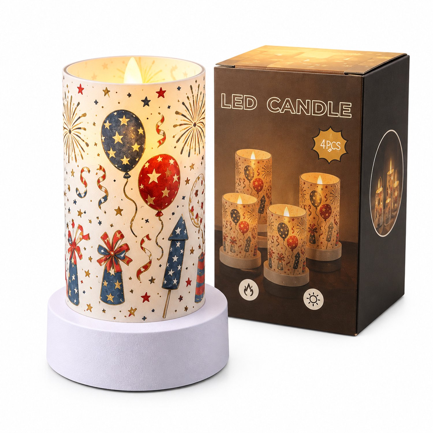SWGOTA led kaarsen: 1 kaars met puntvormige vlam en feestmotief, 7,5 x 12,5 cm, zonder batterijen Wit