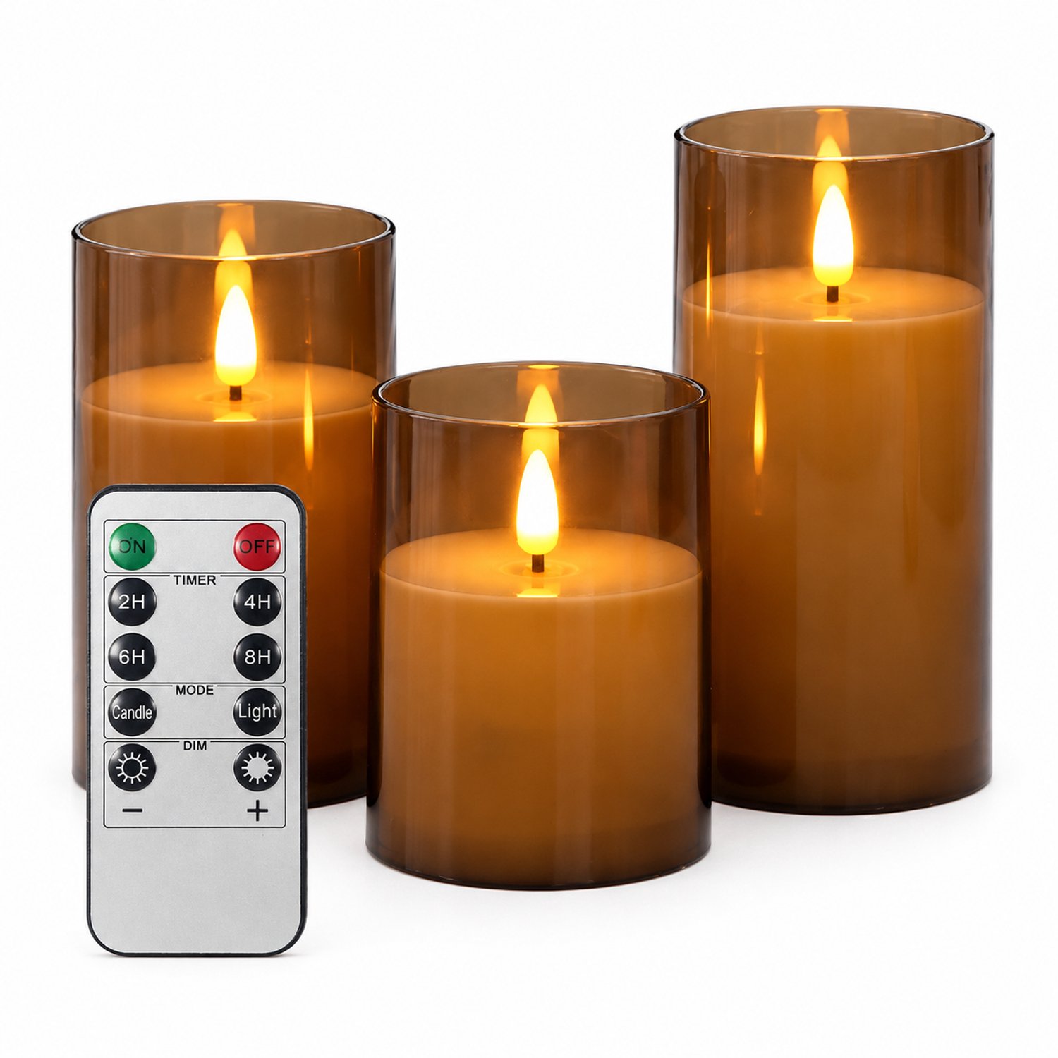 SWGOTA led kaarsen, 3-delige grijze set met afstandsbediening, vlakke bovenrand, diameter 7,5 cm en hoogtes 10/12,5/15 cm Grijs