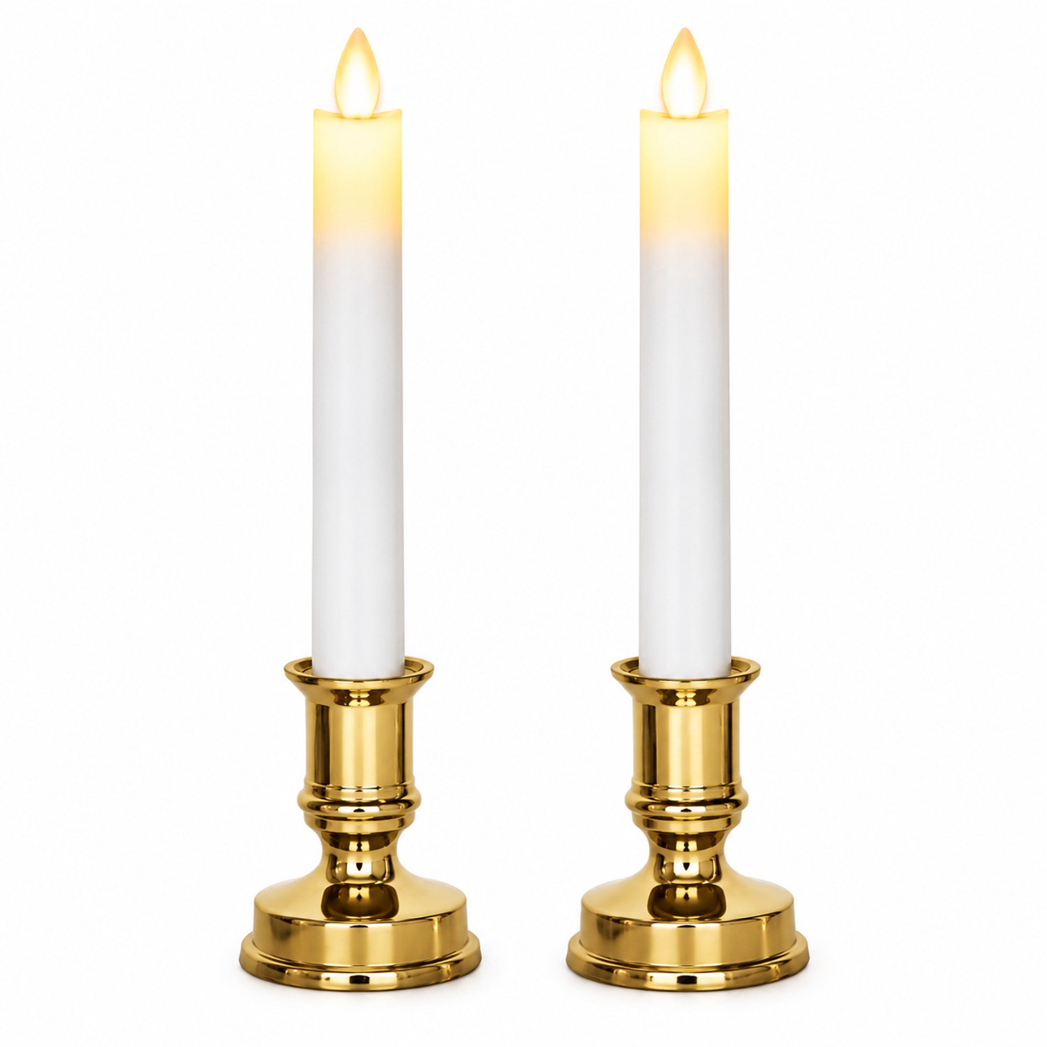 SWGOTA led kaarsen - 2 witte staafkaarsen met voetstukken en warm licht - Vlamvormige top voor bruiloftsdecoratie