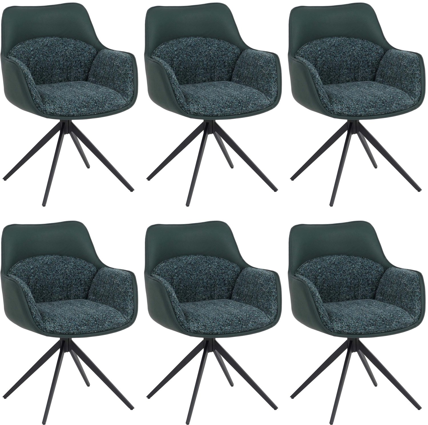 MCW Set van 6 eetkamerstoelen MCW-R23, keukenstoel, draaistoel, draaibaar, kunstleer, chenille (410 g/m²) ~ groen