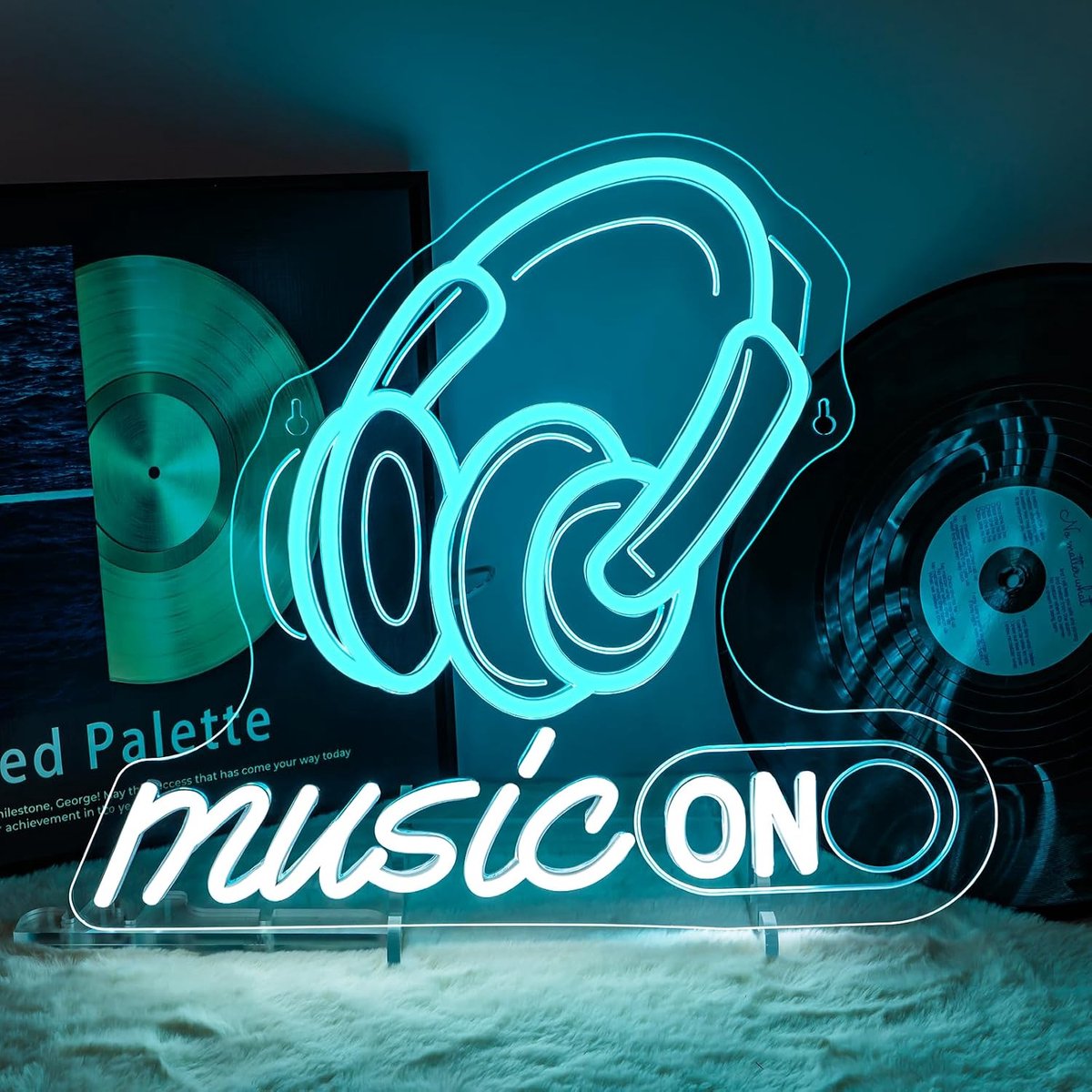 Muziek-neonbord, muziek op neonbord, muziek, led-bord, dimbaar, voor wanddecoratie, hoofdtelefoon, letter, led-belettering, teken voor studio, concert, bar, slaapkamer, nachtclub, slaapkamer