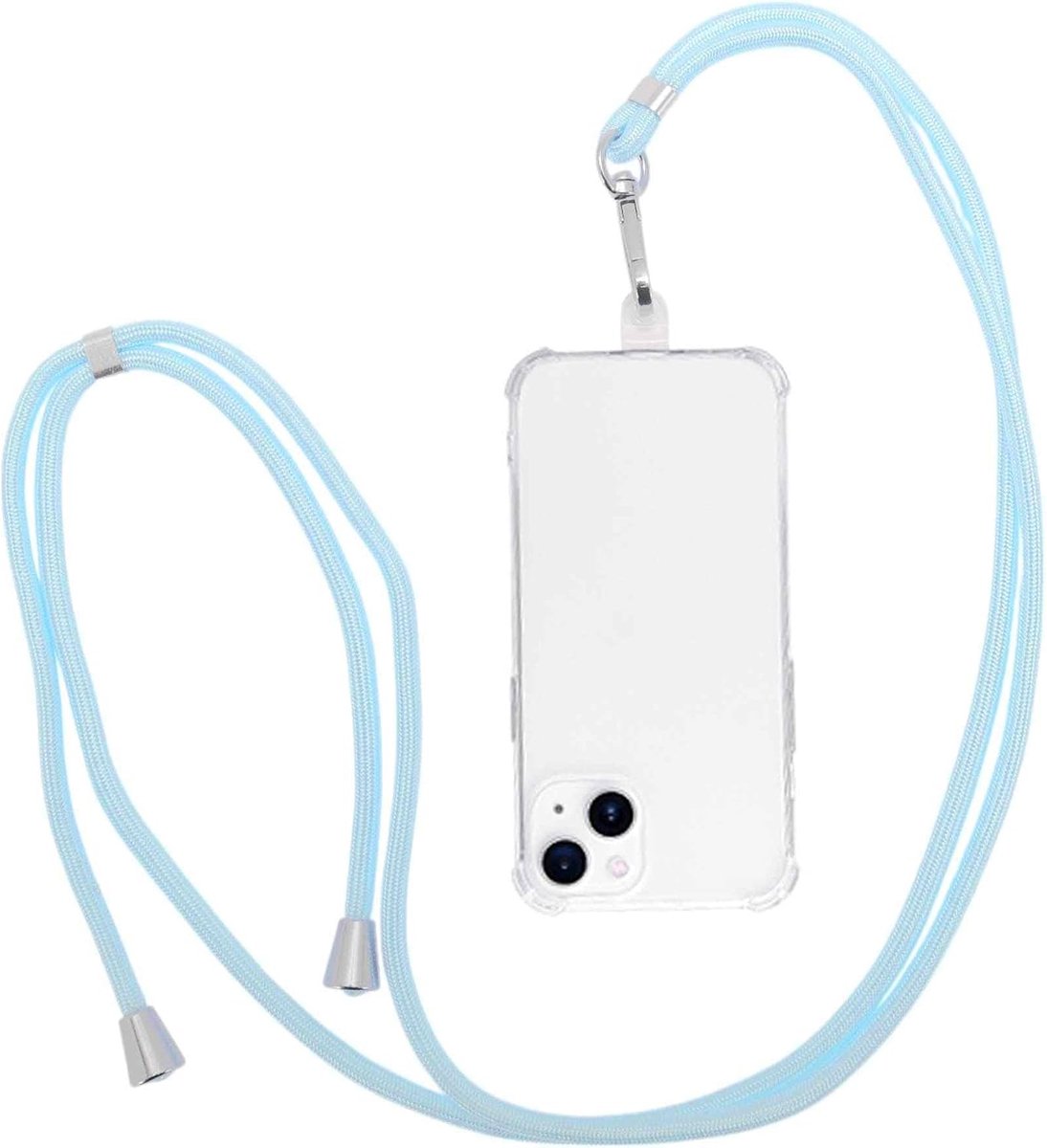Ketting voor mobiele telefoon, verstelbaar, met universele patch, voor standaard smartphones, glanzend blauw