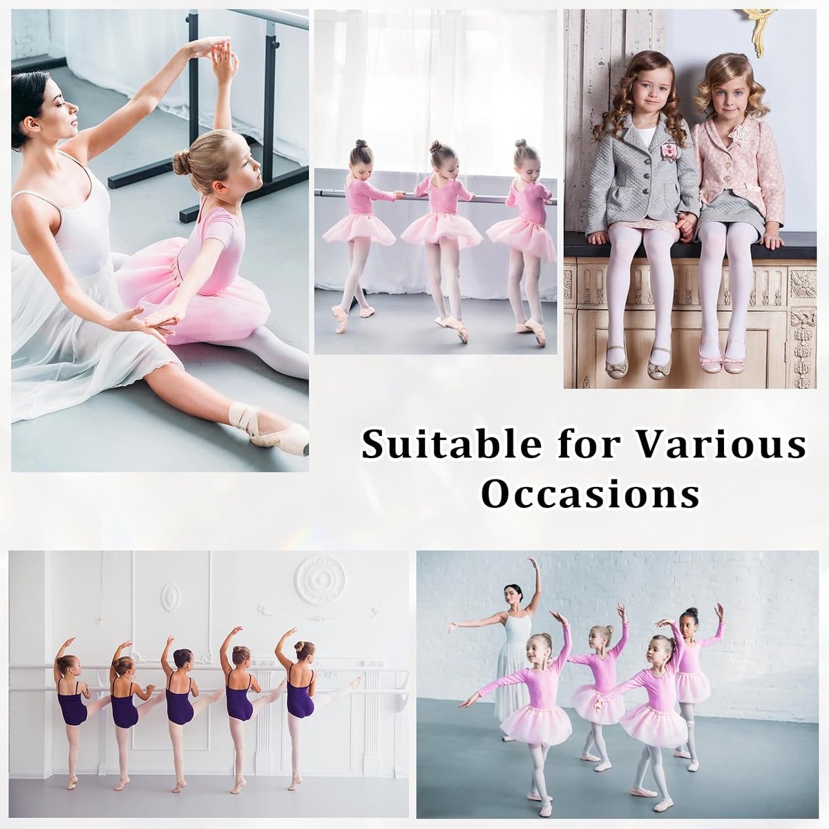 Set van 2 zachte balletpanty's voor meisjes met voet, 40 denier, voor meisjes, Wit, 7-10 Jaren