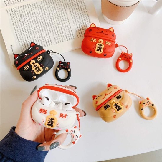 Hoesje voor AirPods 4, grappig schattig 3D cartoon-ontwerp gelukskat zachte siliconen beschermhoes met sleutelhanger voor vrouwen meisjes — afbeelding 5