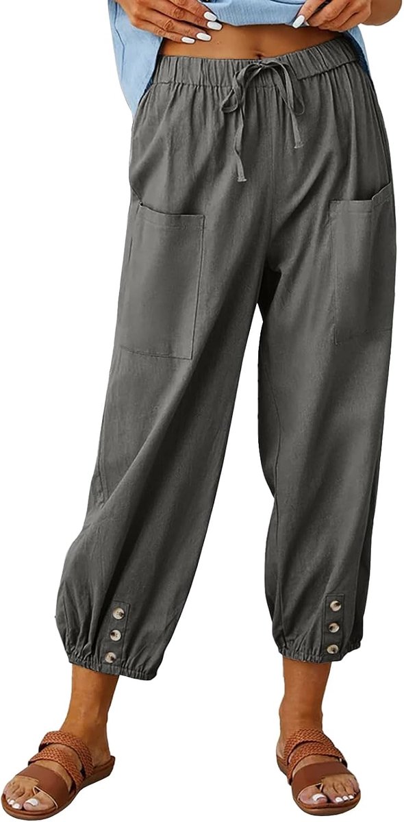 Zomer lichtgewicht 7/8 lengte capribroek katoen casual broek elastische taille losse harembroek comfortabele strandbroek vrije tijd