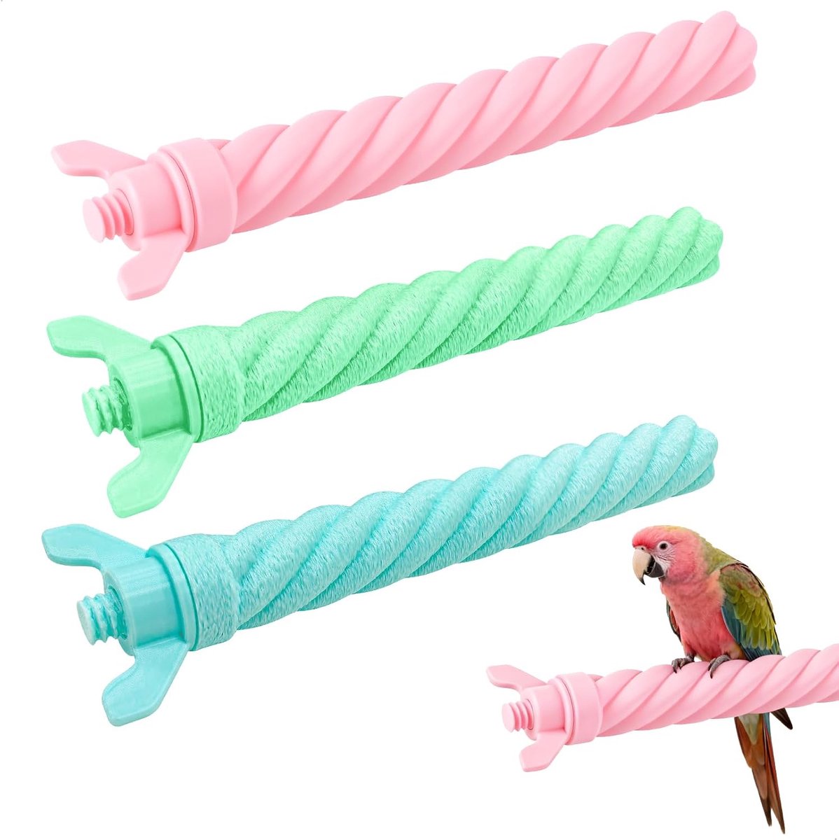 Speelgoed voor Kooi, papegaaienspeelgoed, uniek design met spiraal, accessoires voor parkieten voor vogels, cacao's, kanaries, agapornis en kleine parkieten, 3 stuks