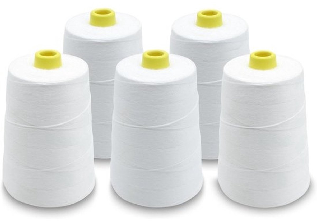Naaigaren voor het maken van zakken - 5 spoelen polyester garen (wit, 12S/20s)