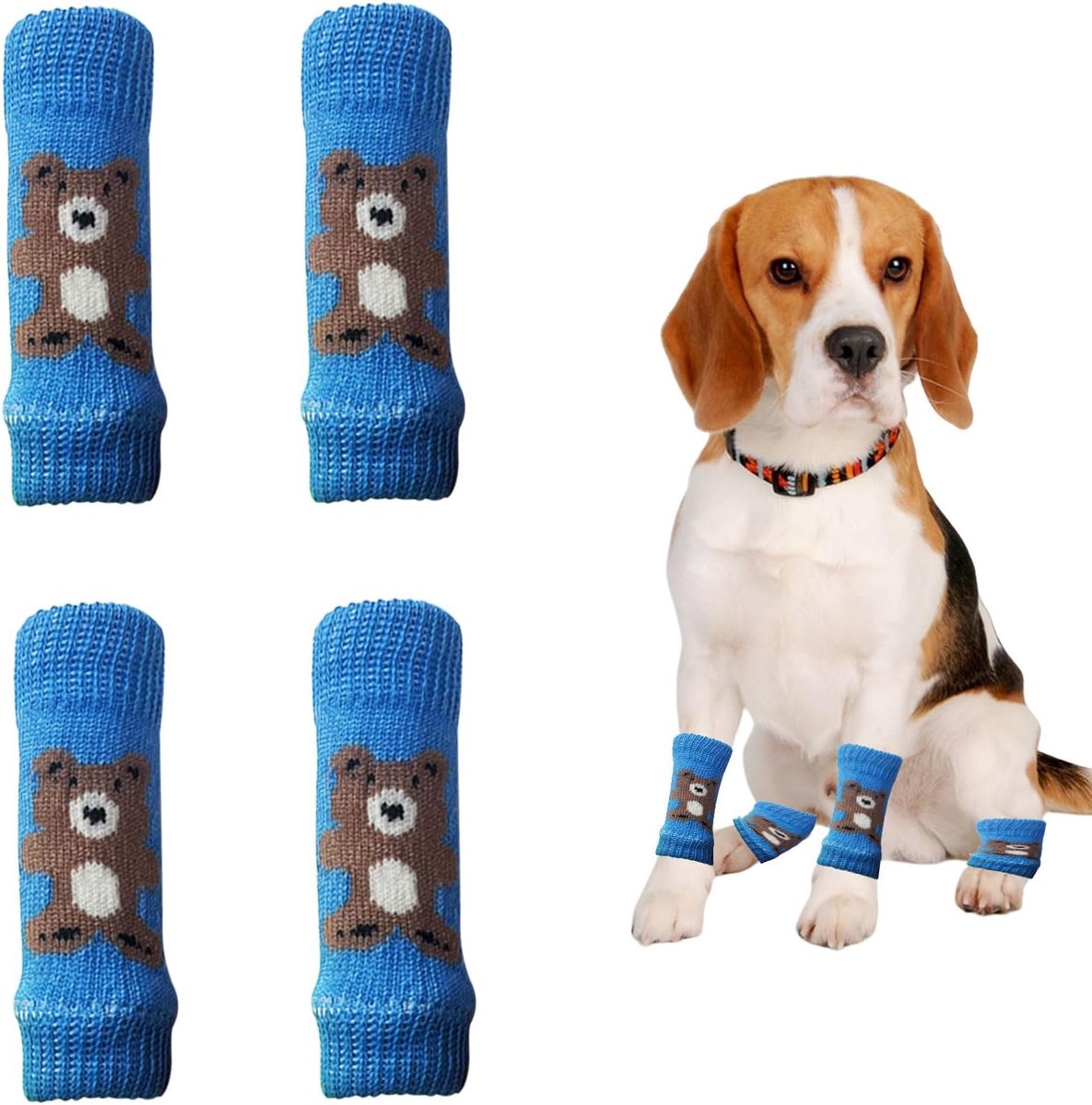 4 stuks schattige beer, hond, elleboogbeschermer, winterzachte, warme gebreide huisdierbeenbeschermers voor kitten, puppy's, kleine honden, katten (blauw, L)