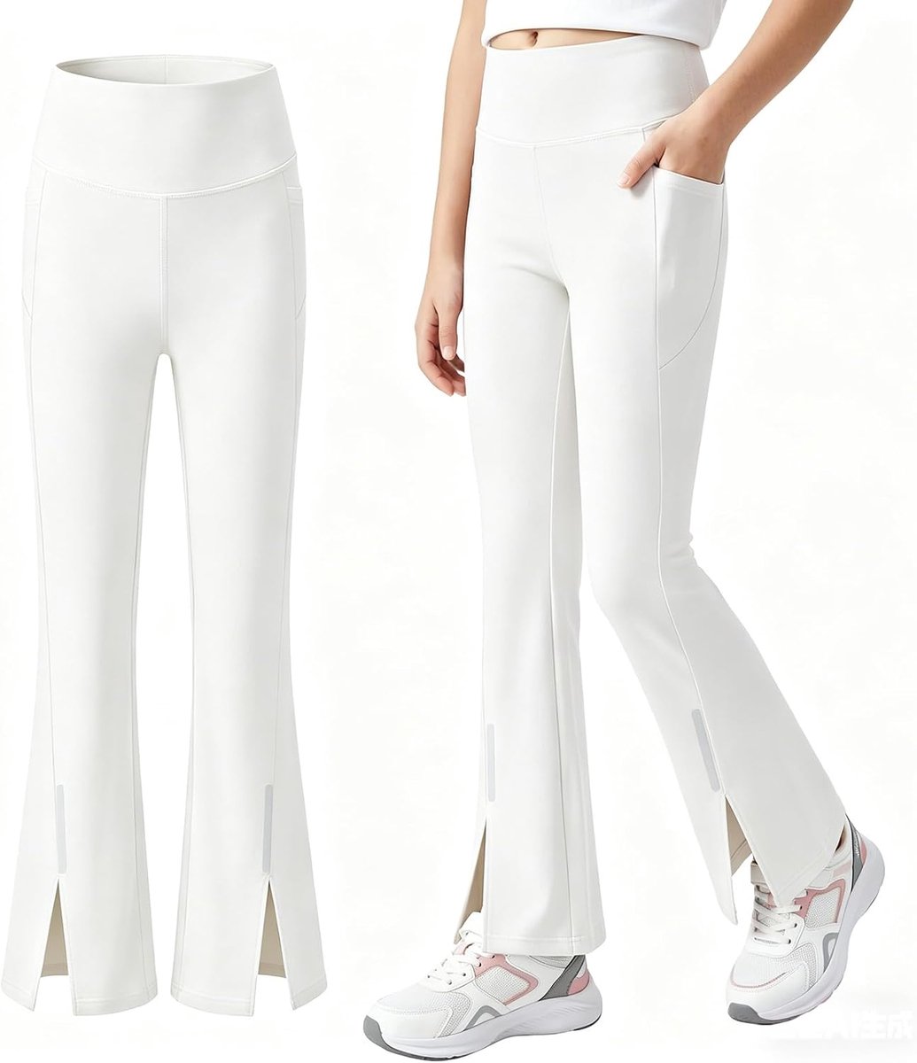 Sportlegging voor meisjes met UPF 50-zonbescherming, flared broek met reflecterende strepen en zakken, ademende dans- en trainingslegging, lichte broek voor 7-15 jaar