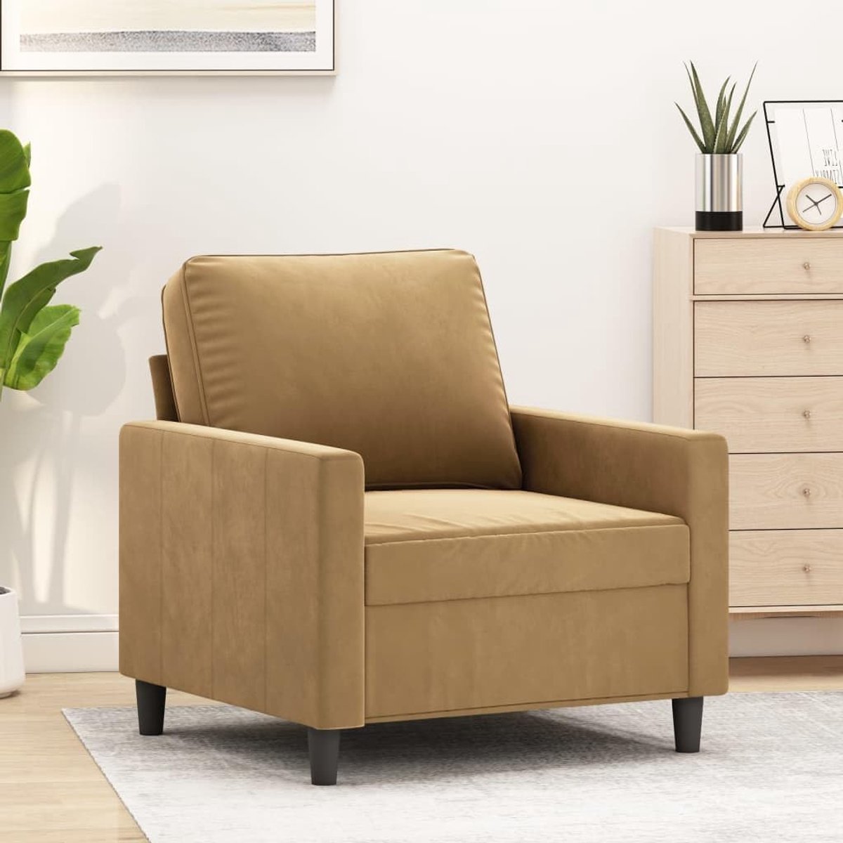 Fauteuil bruin 60 cm fluweel modern velours stoel met metalen frame voor woonkamer comfortabel en robuust