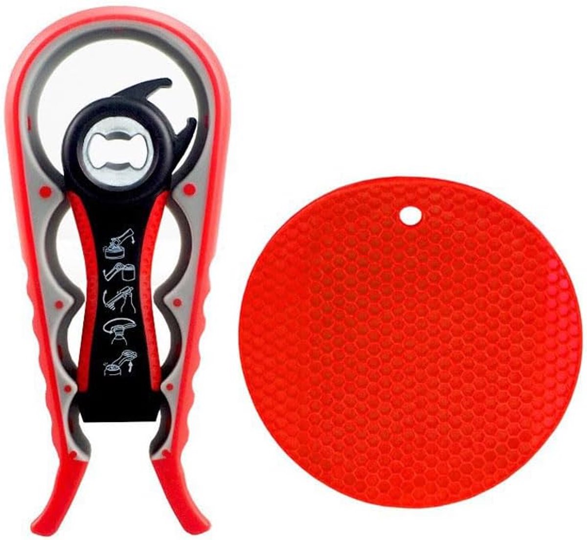3 stuks multifunctionele flesopener voor alle blikjes en glazen, flesopener voor senioren papa schroefdekselopener glasopener dekselopener blikopener handmatige flesopener (rood)
