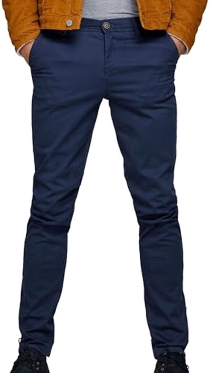 Heren Chino Broek Stretch Pantalon Slim Fit Taps Toelopende Pasvorm