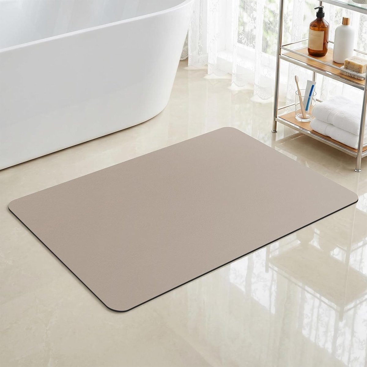 Badmat, Badkamer Kleed, Waterabsorberende Snel Drogende Vloerkleden, Antislip en Schimmelwerende Badkleden Voor Badkuip, Toilet en Doucheruimte (Light Beige, 43X120cm)
