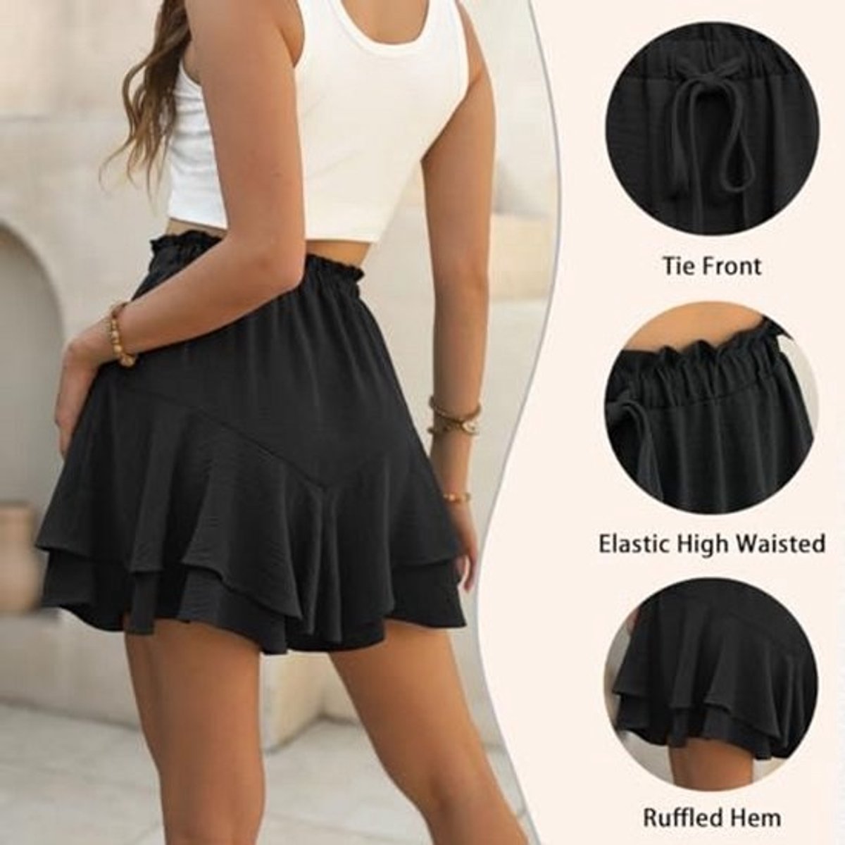 Hoge Taille Shorts voor Dames met Ruches - Zomer Korte Broek en Broekrok