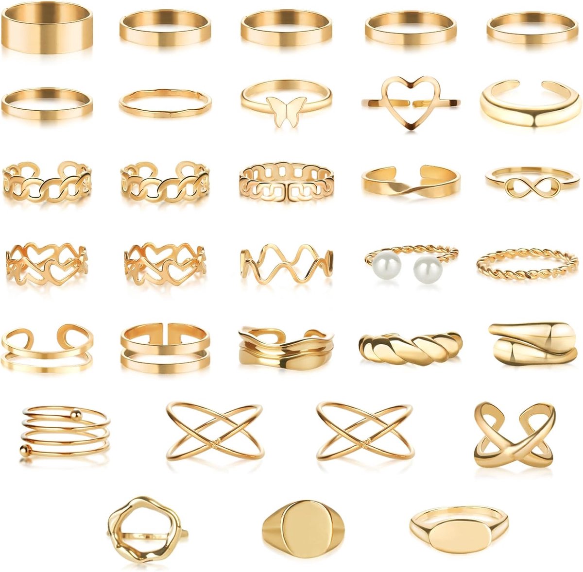 Ringen voor dames, gouden chunky ringen voor vrouwen, vintage knokkelringenset, gemengde grootte verstelbare stapelbare vingerringpack, eenvoudige open waterdichte ringen voor mannen