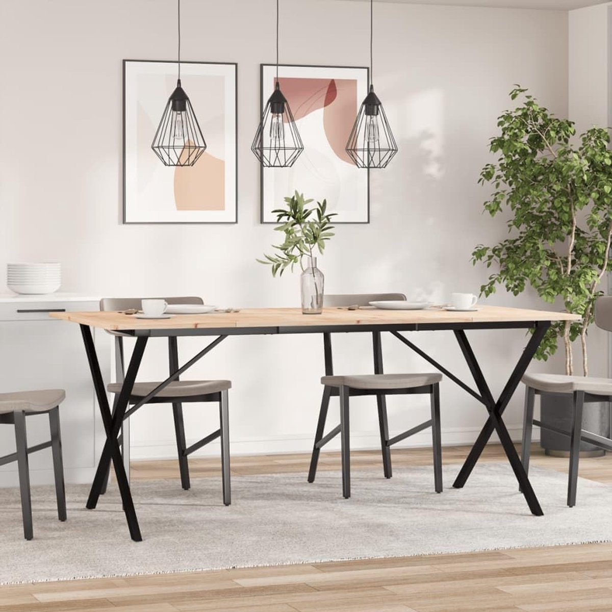 Eettafel met Natuurlijk Houten Blad, met Zwart Metalen Frame, Vierkante Keukentafel in Industriële Stijl, Toepasbaar in Kleine Ruimtes, Ontbijthoekjes en Eetkamermeubilair (180x90x75 cm #29)