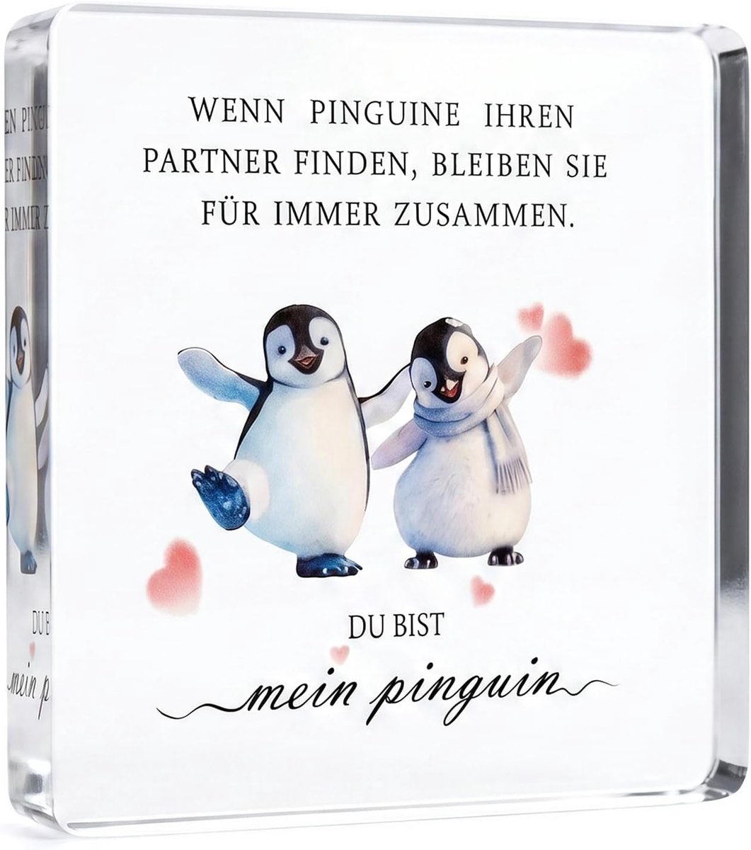 Valentijnsdagcadeau voor hem en haar, "Du bist mein pinguin", cadeaus voor vrouwen en mannen, hoogwaardig decoratief cadeau voor koppels, Valentijnsdag, trouwdag, jubileumcadeau