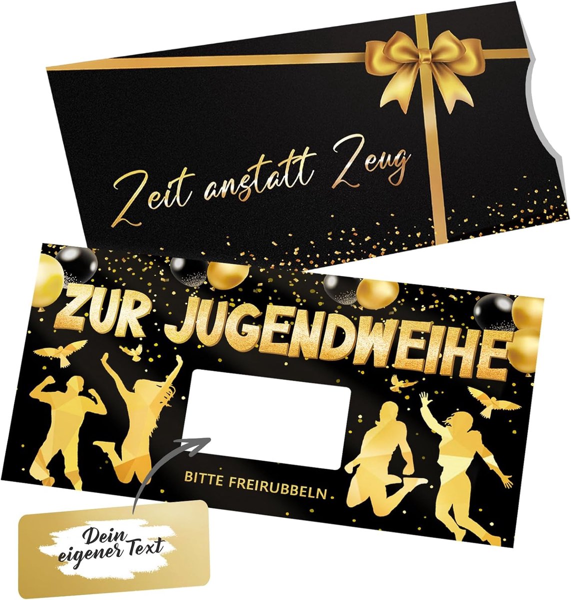 Jeugdwijding Kaarten, Wenskaart Voor Jeugdwijding Geschenken Meisje Jongen - Zwart Goud Dubbelzijdig Kaart met Wrijfop Sticker Enveloppe Set - Tijd In Plaats Van Spullen