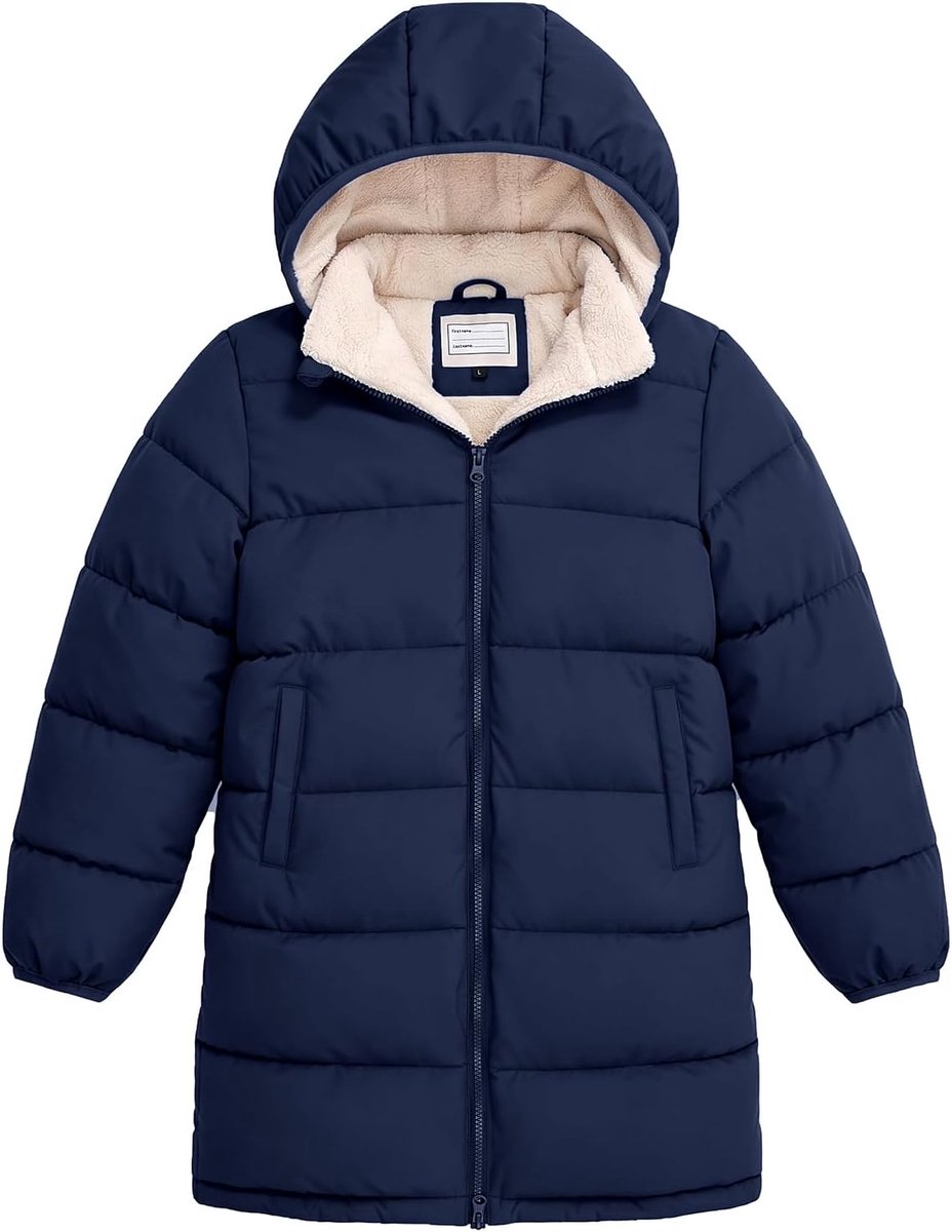 Heekpek Winterjas voor kinderen, lange jas met capuchon, voor 6-15 jaar