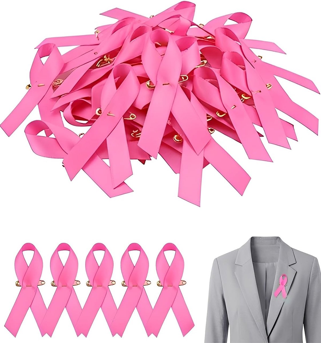 Broches roze oktober roze strik veiligheidsspelden polyester decoratieve accessoires voor liefdadigheidsevenementen en bedrijven