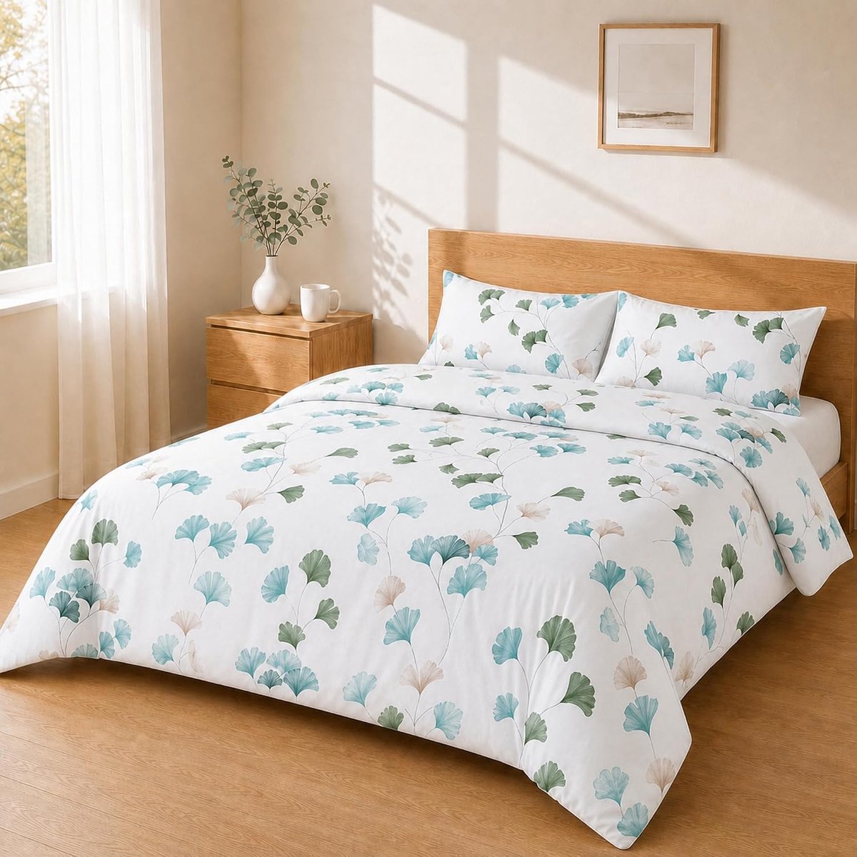 Dekbedovertrek 240x220 + 50x80 2PCS, Ginkgo Bladeren Groen