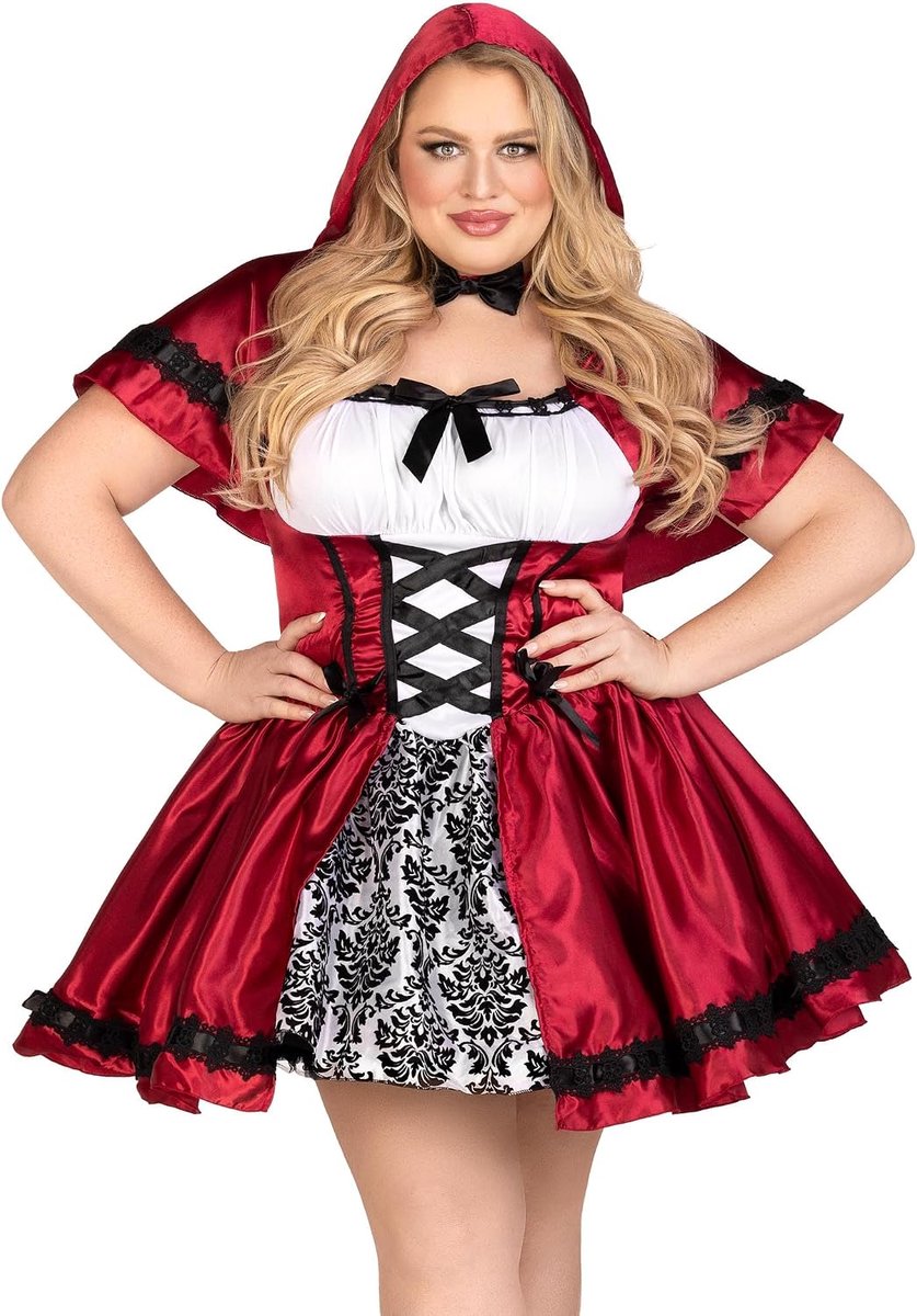 Damen Gothic Red Riding Hood + Erwachsenenkost me, Red, White, Größe 1X-2X (EUR 46-50)