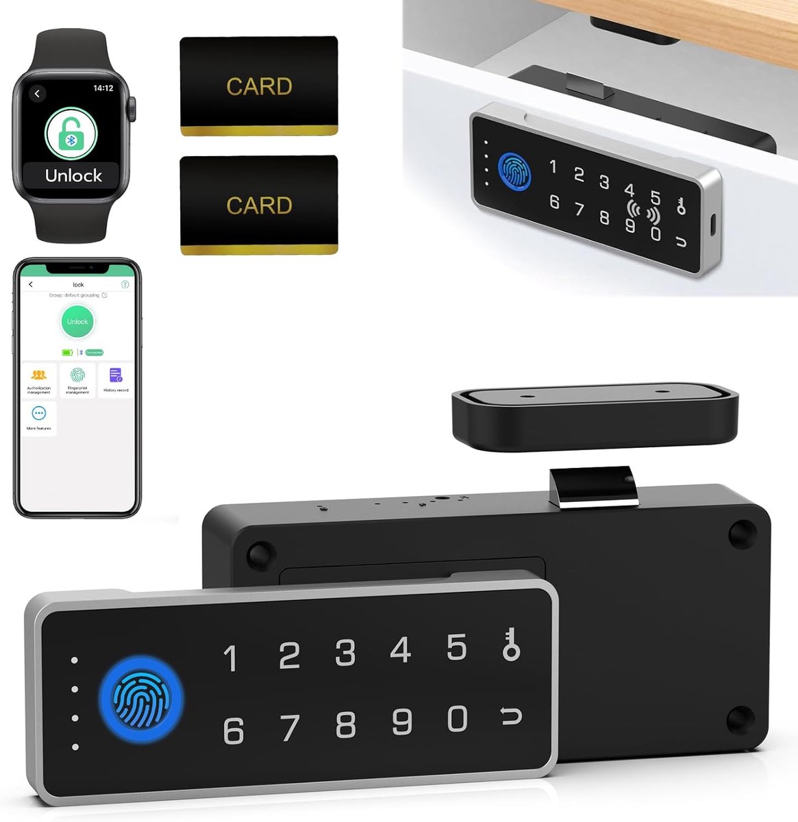 Ladeslot met vingerafdruk wachtwoord eLinkSmart RFID NFC kinderveiligheidsslot met perfecte app voor alcoholmappen, kluisjes, kasten, kasten