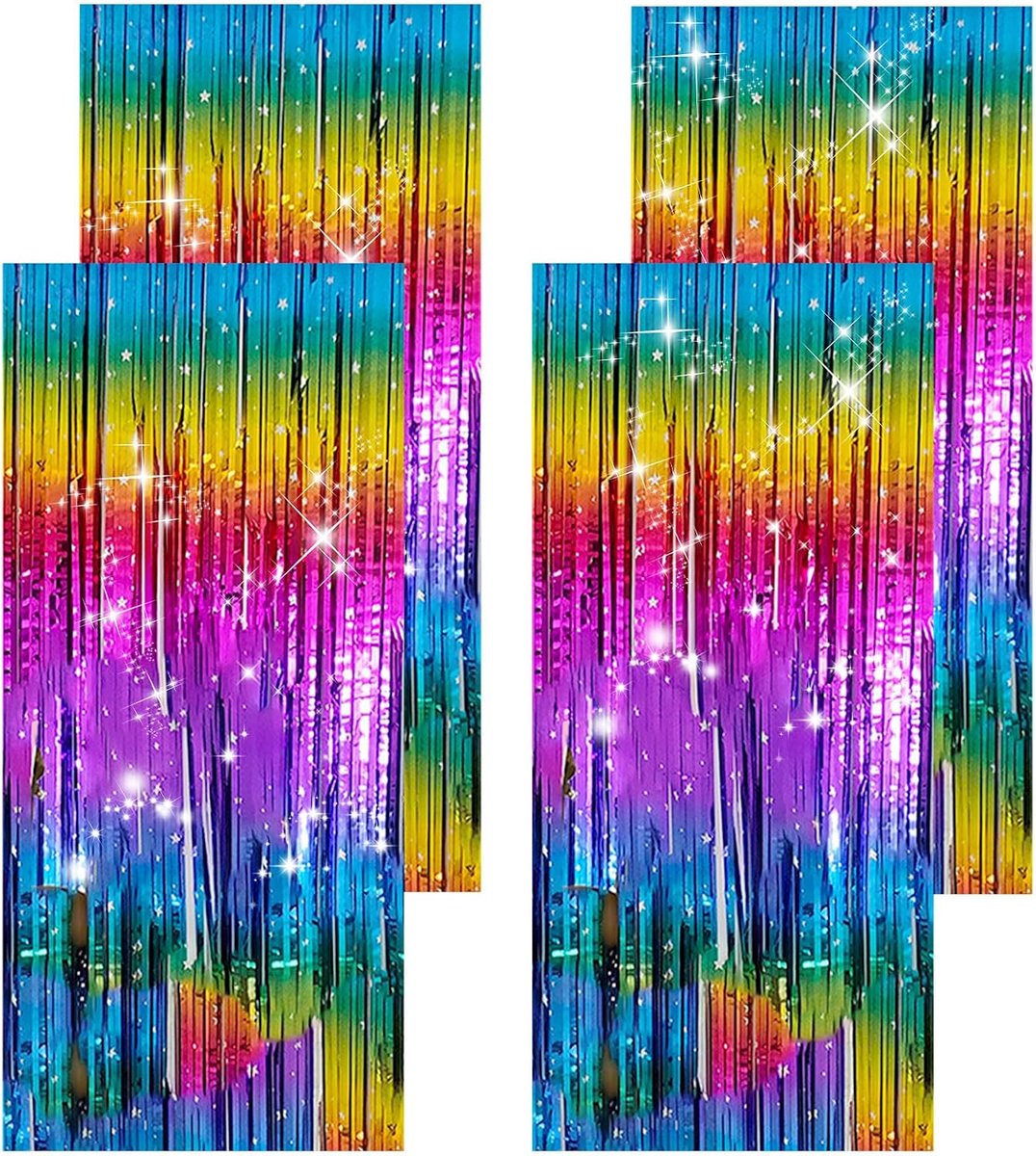 4 stuks lametta gordijnen, kleurrijk glittergordijn, lametta voor feest, kan worden gebruikt voor zwembadfeestdecoraties, fotoachtergrond, verjaardagsfeest, enz. (200 cm x 100 cm, ster)