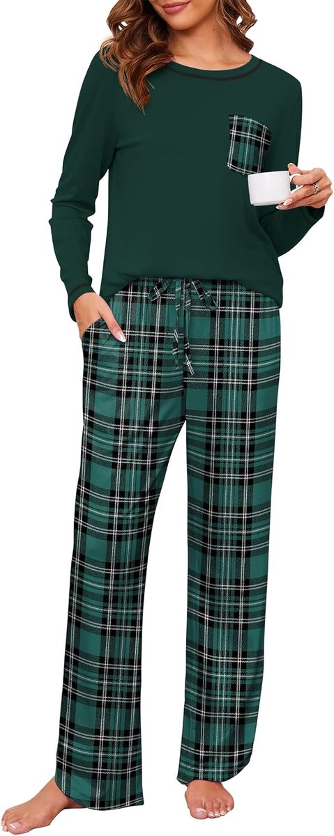 Pyjama voor vrouwen set 2-delige lounge sets print lange mouw zachte pyjama set loungewear nachtkleding met zakken