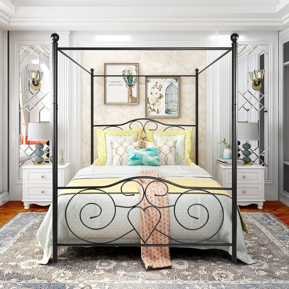 Metalen bed 140x200cm met hartversiering zwart