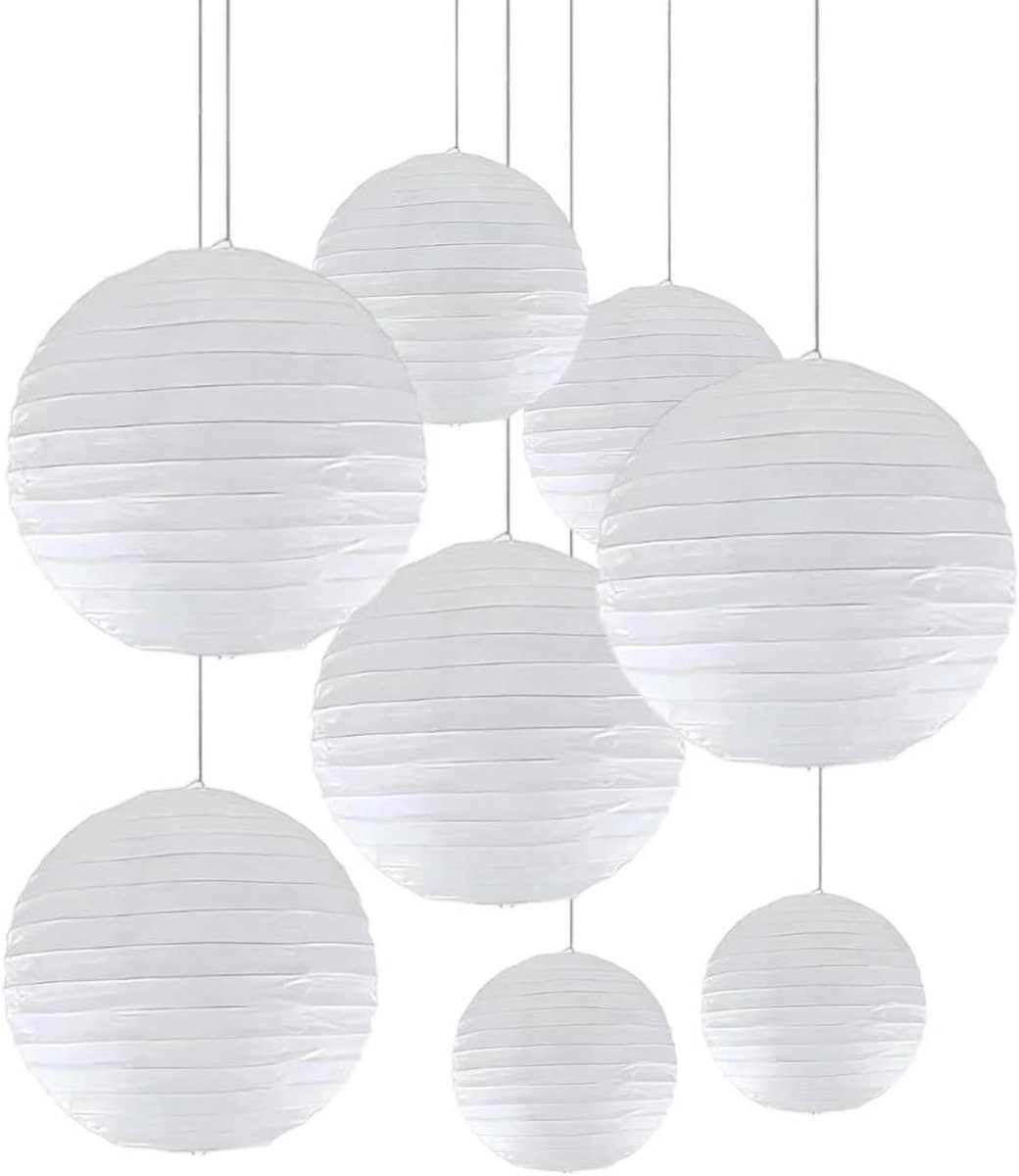 8 witte papieren lantaarns, ronde decoratieve lampenkap, lampenkap van papier