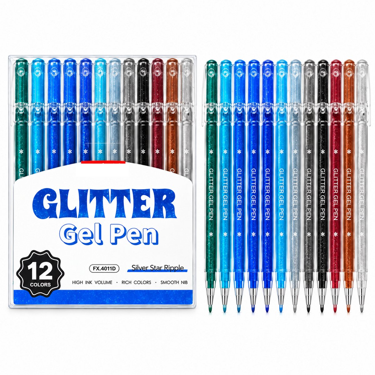 Casalora® Gelpennen 12 Kleuren – Glitter Gelpennen 0,8 mm – Kleurpennen voor Kinderen – Tekenen, Journaling & Handlettering – Grote Inhoud