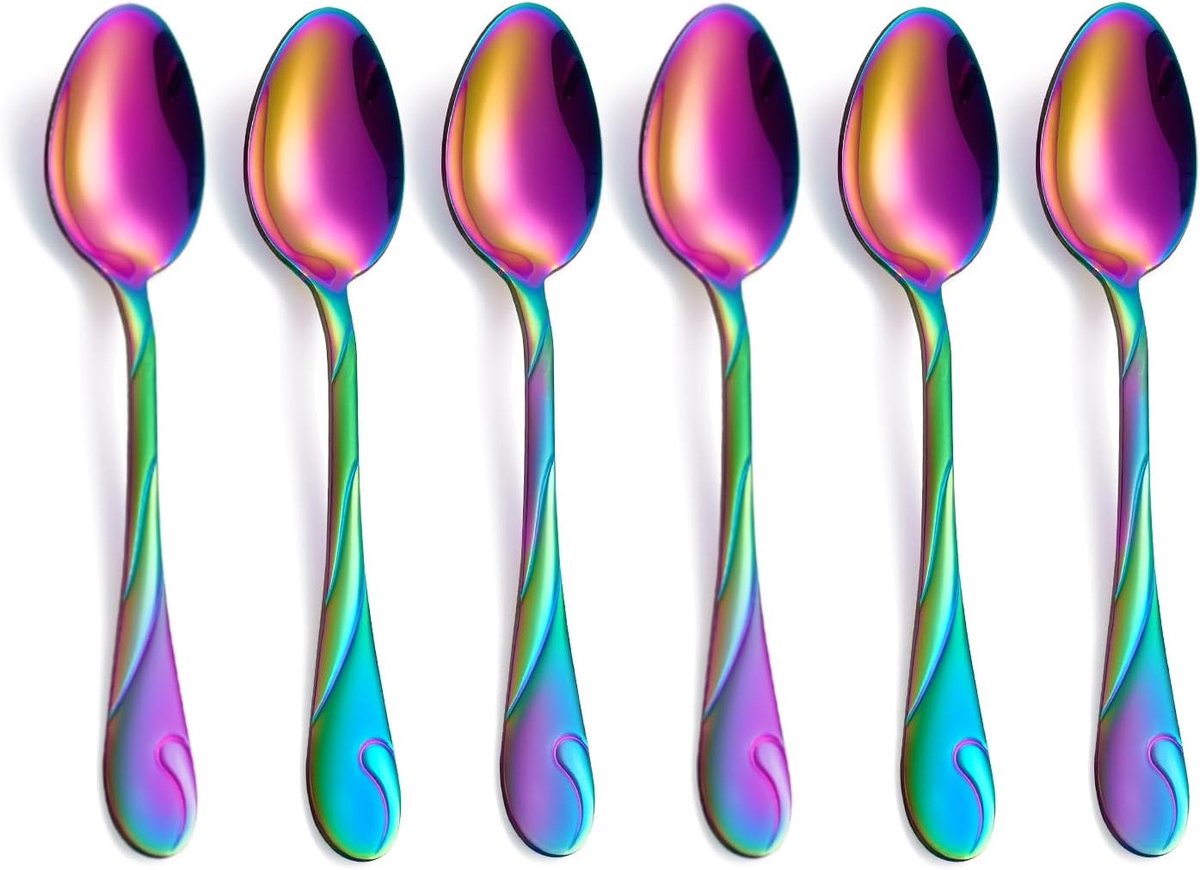 Bestekset regenboog - Dessertlepels - 16,5 cm - Roestvrij Staal - Set van 6 voor Dagelijks Gebruik
