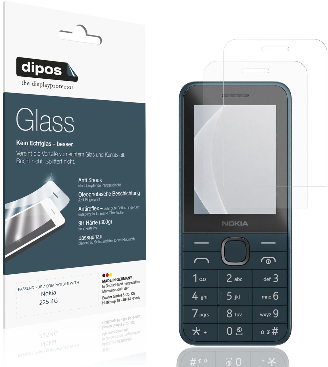 dipos – 2x Matte Pantserfolie geschikt voor Nokia 225 4G | 9H Screenprotector