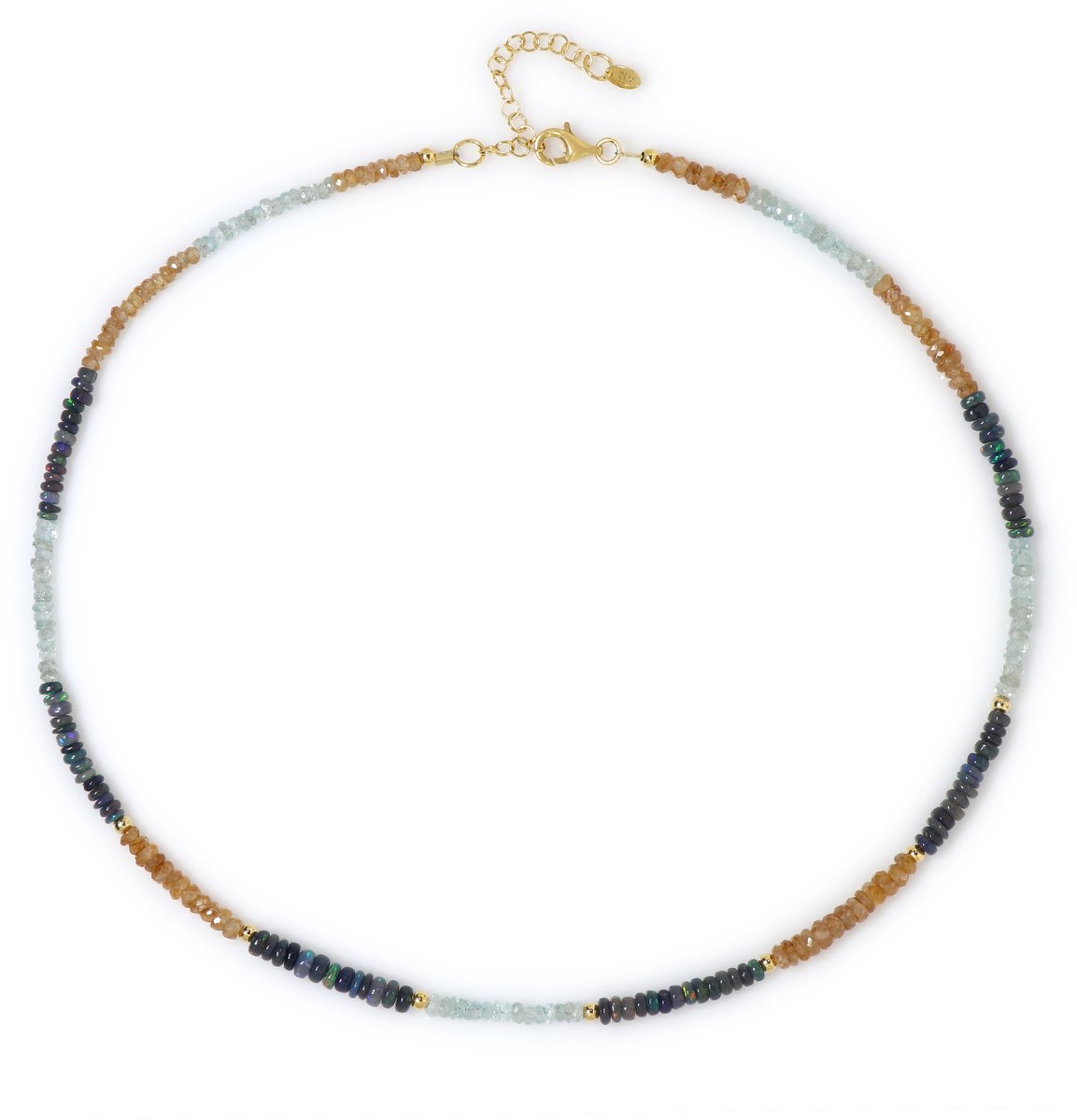 Cavill - Zilveren Halsketting 925 Sterling Zilver - Verguld - Ratanakiri & Cognac Zirkonen & Mezezo Opalen - 52,625 ct - Verstelbare Luxe Damesketting