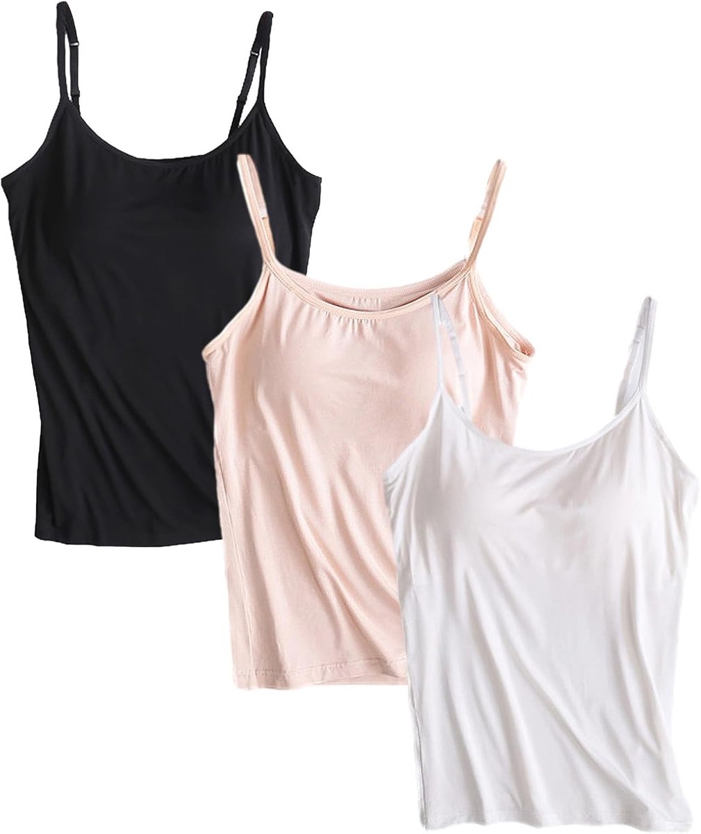 3 Stuks Basic Camisole Verstelbare Bandjes Vest Tanktops met Ingebouwde Beugelbeha Stretch Onderhemden (S-4XL)