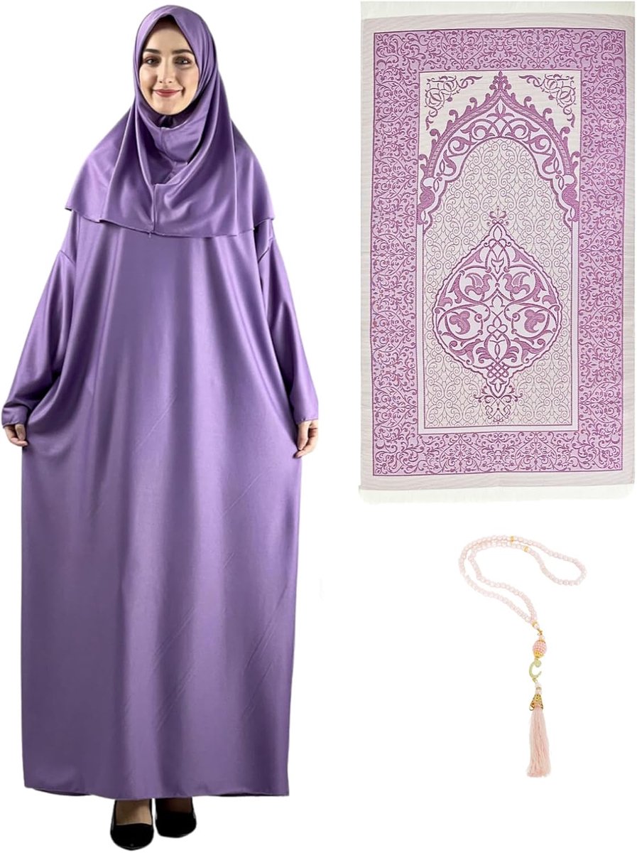 Dames Gebedskleding met Hijab, Gebedskleed en Tasbih, Islamitische Set, Abaya Jilbab Dubai Kaftan voor Eid en Ramadan