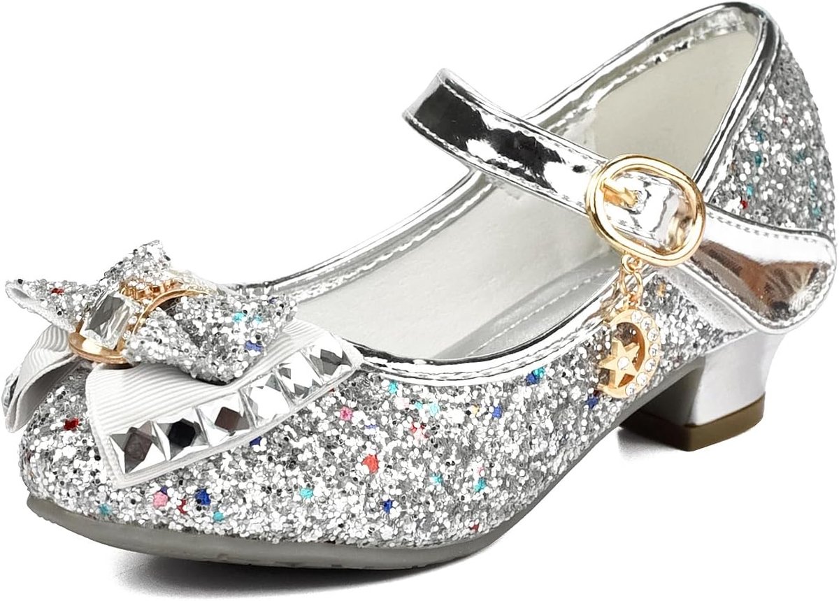 Schoenen met hak en pailletten voor meisjes, Glinsterende koningin-aankleedschoenen voor feestjes en verjaardagen Zilver 26