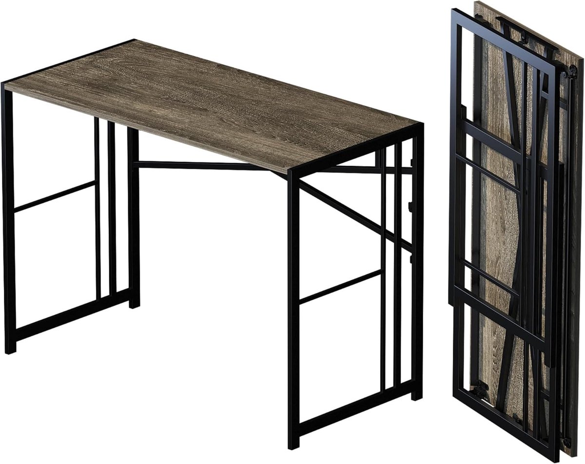 40 inch (ca. 102 cm) inklapbaar bureau, schrijftafel, gaming- en computertafel, campingbureau, geen montage nodig, thuiskantoor tafel, zwart eiken